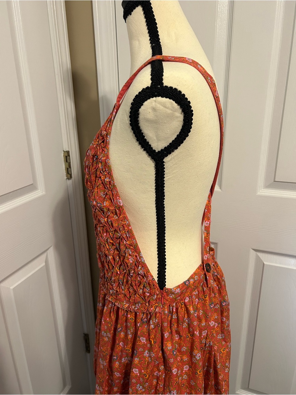 Free People Petunia Mini Dress in Poppy Combo Sz M Summer Boho Cotton Smocked - Picture 4 of 12